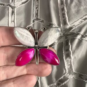 Sterling silver pink agate and moonstone buttery ring